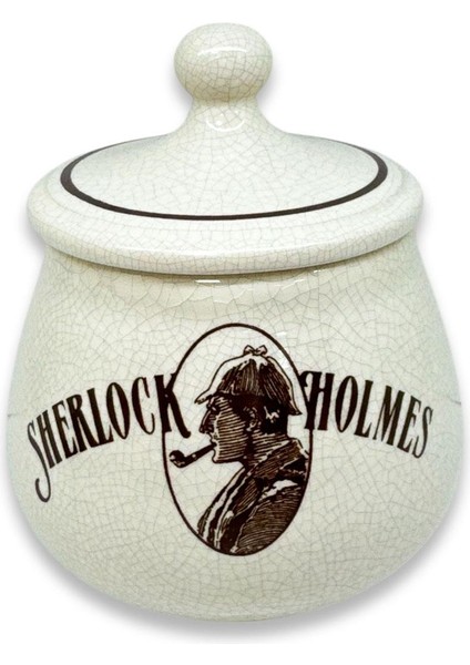 Sherlock Holmes El Yapımı Seramik Pipo Tutun Kavanozu Bej Small