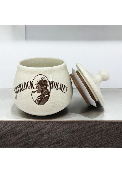 Sherlock Holmes El Yapımı Seramik Pipo Tutun Kavanozu Bej Small