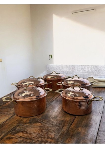 5'li Bakır Kalın Dik Tencere