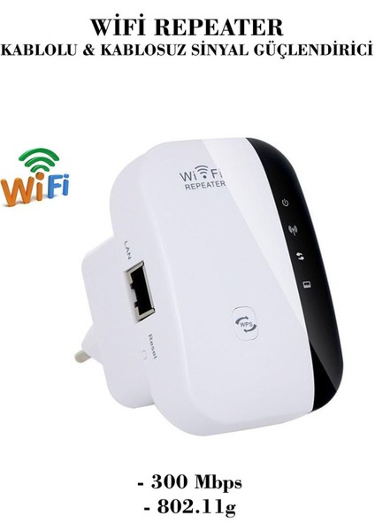Wifi Repeater Sinyal Güçlendirici Access Point 300MBPS Kablosuz Kolay Kurulum Repeater Access Point