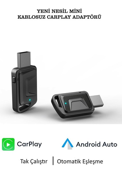 Yeni Tasarım Mini Kablosuz Carplay USB ve Type-C Uyumlu Araç Multimedya Adaptörü