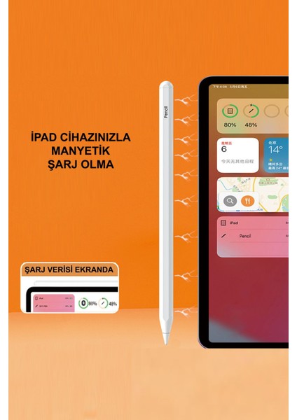 Apple iPad 10.2 Inç 2021 (9-10. Nesil) Avuç Içi Algılamayan Eğimle Çizim Kalınlığı Değişen Stylus Kalem