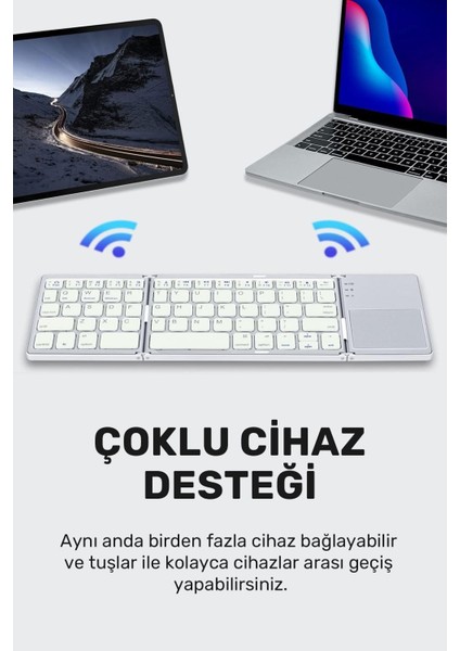 Katlanabilir Bluetooth Klavye Ultra Ince, Şarj Edilebilir, Touchpadli, Kablosuz