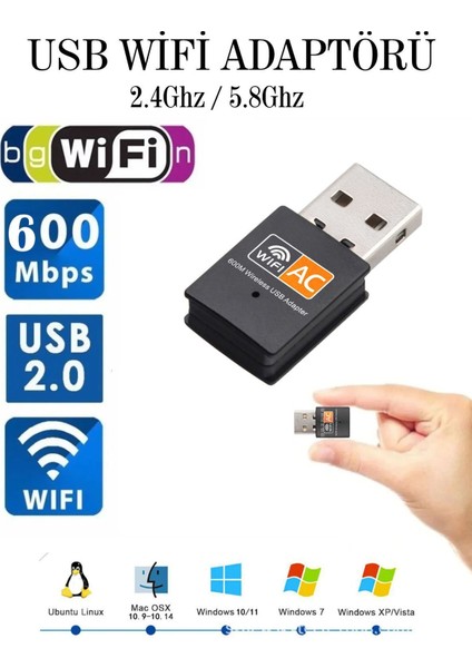 USB Wifi Adaptörü 600MBPS USB Kablosuz Alıcı Dongle Ağ Kartı Masaüstü Güçlendirici Yüksek Kalite