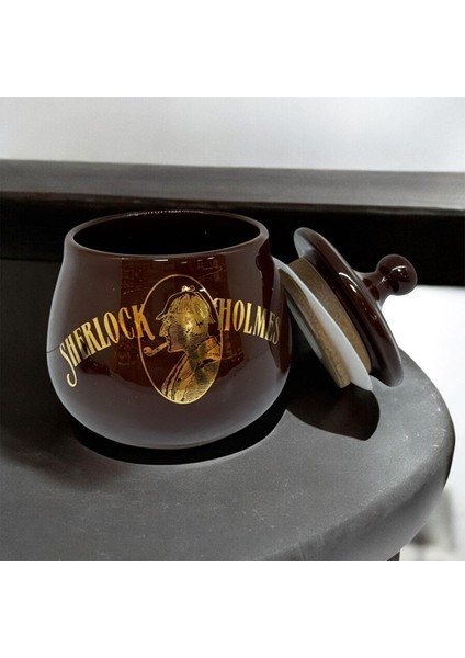 Sherlock Holmes El Yapımı Seramik Pipo Tutun Kavanozu Kahve Small
