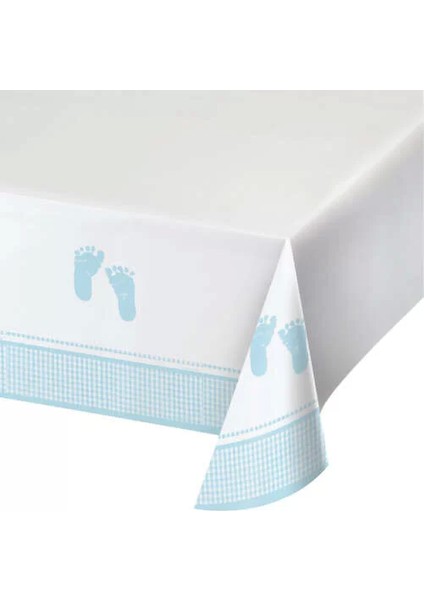 Bebek Ayakları Mavi Masa Örtüsü 121 x 223 cm Plastiktir