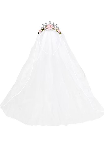 Gelin Duvağı Pembe Güllü ve Pırlanta Taşlı