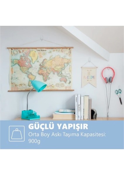 17091CLR-CEE Orta Boy Şeffaf Askı 2 Askı + 4 Cırt Bant