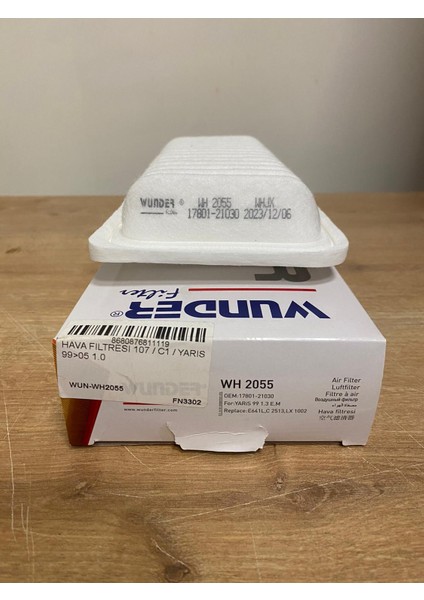 Wunder WH2055 Hava Filtresi Toyota Yaris 1.3 - 1.5 (1999-2005) / Corolla 1.6 / Peugeot 107 1.0