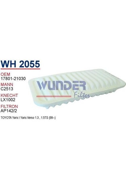 Wunder WH2055 Hava Filtresi Toyota Yaris 1.3 - 1.5 (1999-2005) / Corolla 1.6 / Peugeot 107 1.0 fiyatları