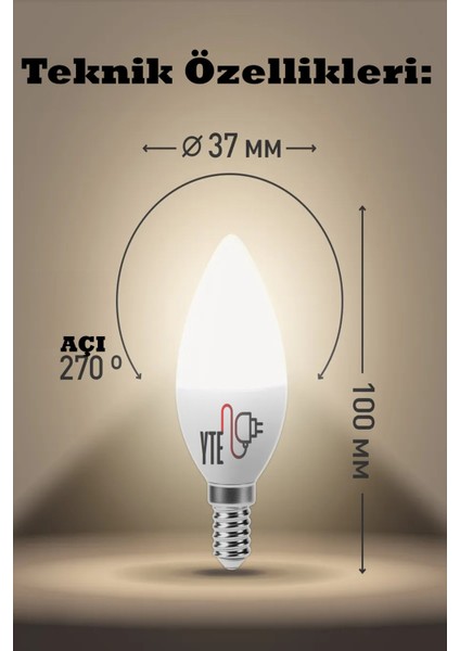 10 Adet Kaliteli Gün Işığı 7W Mum LED Ampul E14 Duy