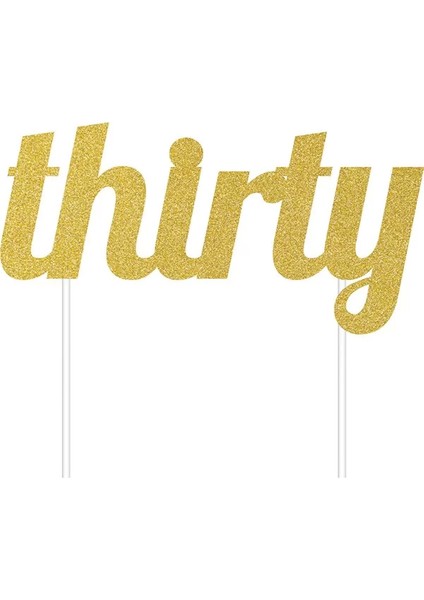 Thirty Simli Altın Renk Pasta-Kek Dekoru