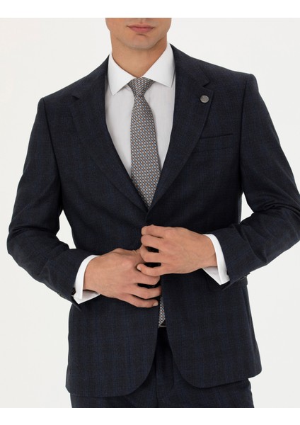 Erkek %100 Yün Lacivert Slim Fit Takım Elbise 50274246-VR033