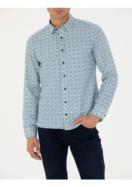 Erkek Açık Lacivert Slim Fit Uzun Kollu Gömlek 50276025-VR059