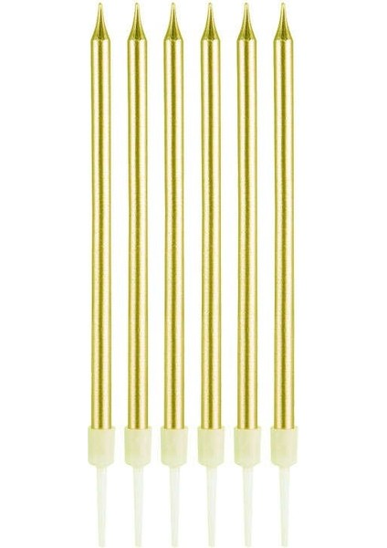 Altın Renk Ince Uzun Mum 6 Adet 14 cm