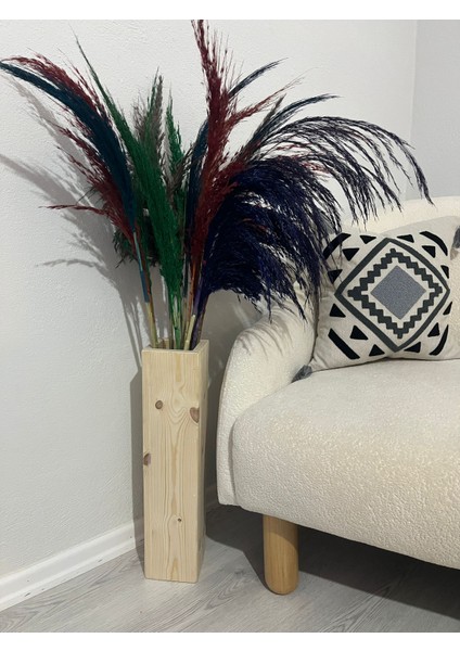Dekoratif Ahşap Vazo Pampas Yapay Çiçek Vazosu 50 cm fiyatları