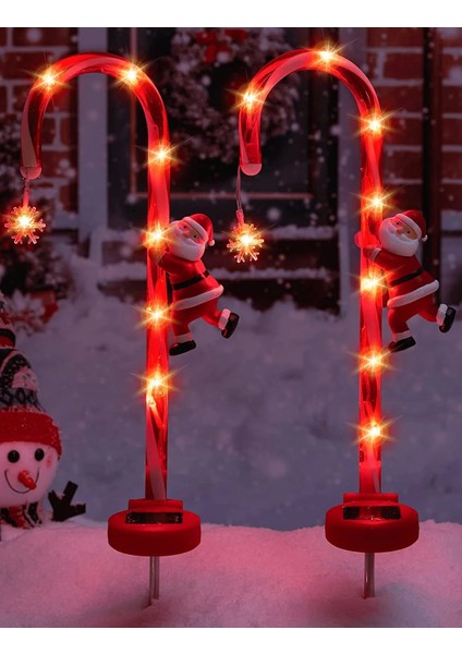 Solar Enerjili Candy Cane Noel Babalı Bahçe Balkon Teras Aydınlatma Solar Baston Işık
