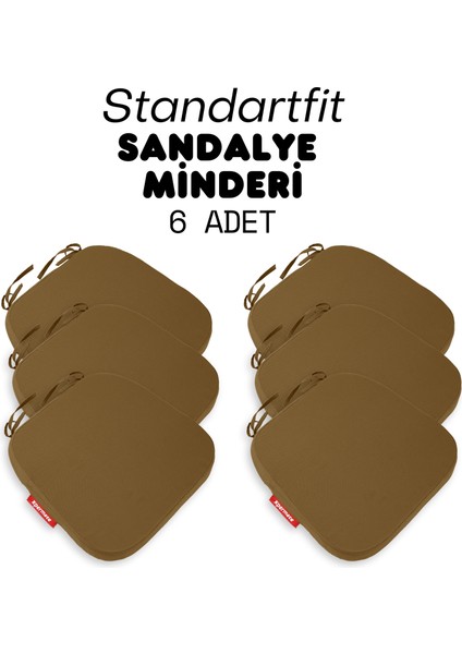 6'lı Standartfit Oval Sandalye Minderi Fermuarlı Yıkanabilir Kılıf Bağcıklı Su ve Yağ Itici 42 x 42 x 5 Kahverengi