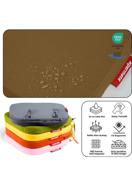 6'lı Standartfit Oval Sandalye Minderi Fermuarlı Yıkanabilir Kılıf Bağcıklı Su ve Yağ Itici 42 x 42 x 5 Kahverengi