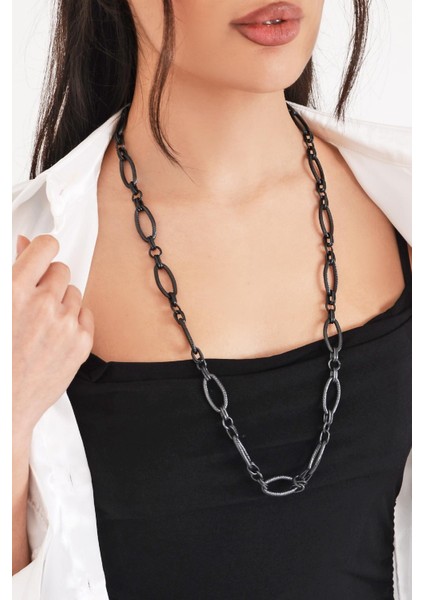 Pınkmark Kadın Siyah Uzun 75 cm Klipsiz Kararmaz Kaplamalı Kolye PMKL25630