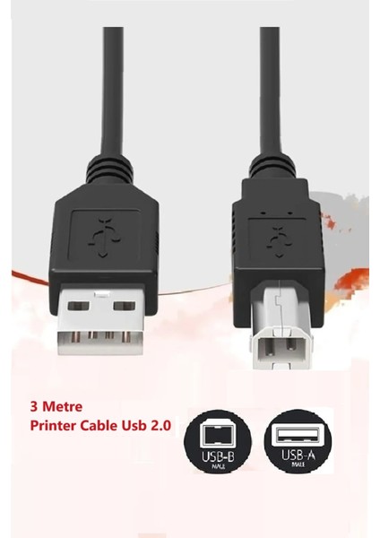 Yazıcı Kablosu USB 2.0 Printer Cable Hp Canon Epson Xerox Brother 3 Metre