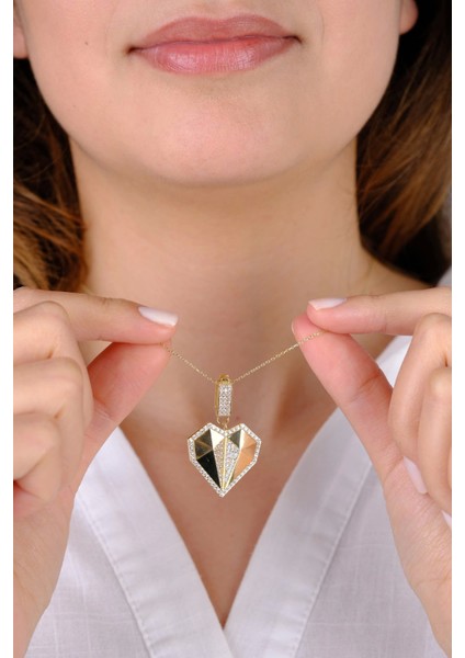 14 Ayar Altın Taşlı Kalpli Şekilli Kolye Ucu