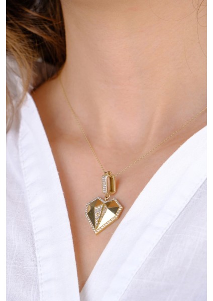 14 Ayar Altın Taşlı Kalpli Şekilli Kolye Ucu modelleri