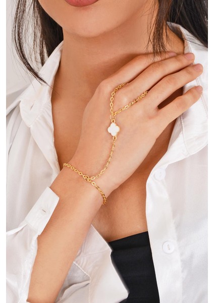 Pınkmark Kadın Gold Beyaz Mineli Obje Şahmeran Bileklik 21 cm PMBL25610