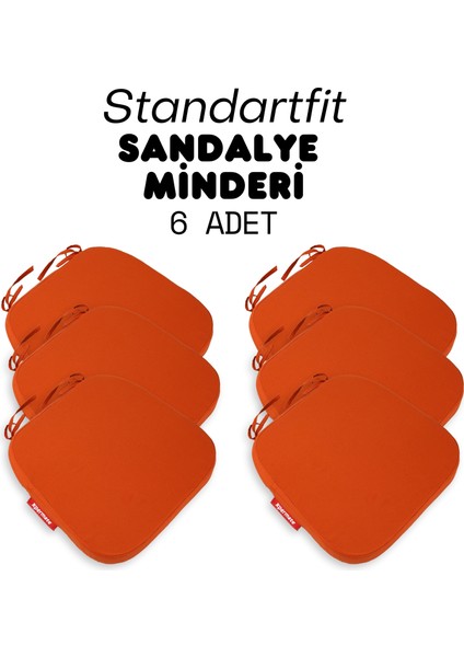 6'lı Standartfit Oval Sandalye Minderi Fermuarlı Yıkanabilir Kılıf Bağcıklı Su ve Yağ Itici 42 x 42 x 5 Kiremit
