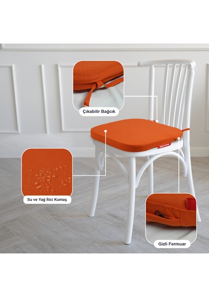 6'lı Standartfit Oval Sandalye Minderi Fermuarlı Yıkanabilir Kılıf Bağcıklı Su ve Yağ Itici 42 x 42 x 5 Kiremit