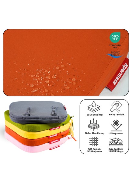 6'lı Standartfit Oval Sandalye Minderi Fermuarlı Yıkanabilir Kılıf Bağcıklı Su ve Yağ Itici 42 x 42 x 5 Kiremit