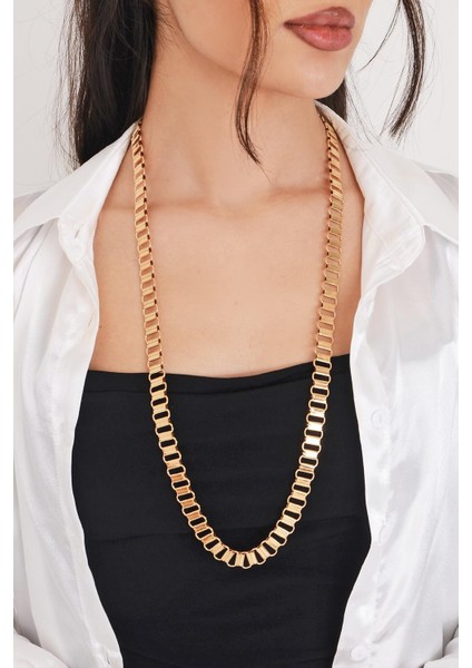 Pınkmark Kadın Gold Uzun 75 cm Klipsiz Kaplamalı Kolye PMKL25632