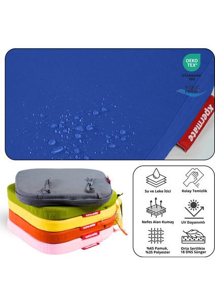 6'lı Standartfit Oval Sandalye Minderi Fermuarlı Yıkanabilir Kılıf Bağcıklı Su ve Yağ Itici 42 x 42 x 5 Mavi