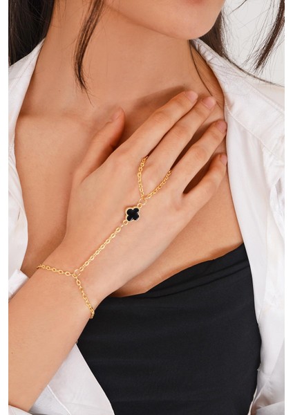 Pınkmark Kadın Gold Siyah Mineli Obje Şahmeran Bileklik 21 cm PMBL25611