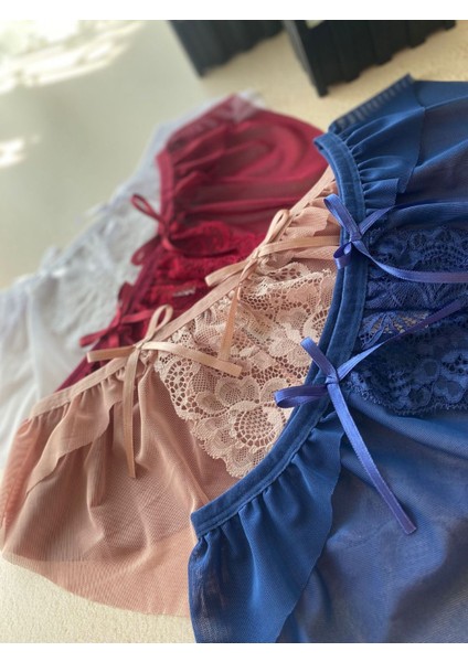 Pileli, Dantelli, 4'lü Kadın Külot (Beyaz, Vişne, Pudra, Lacivert) fiyatları