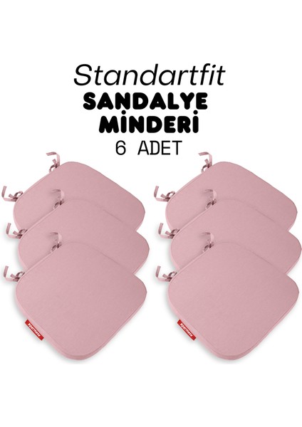 6'lı Standartfit Oval Sandalye Minderi Fermuarlı Yıkanabilir Kılıf Bağcıklı Su ve Yağ Itici 42 x 42 x 5 Pembe