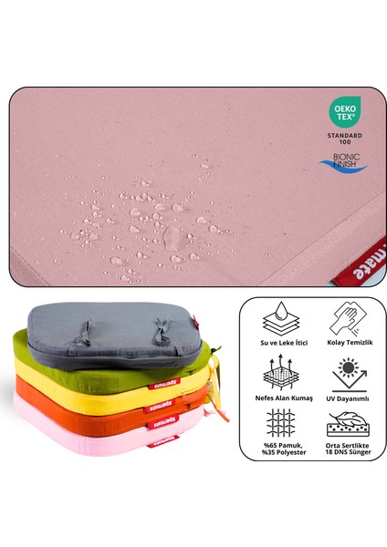 6'lı Standartfit Oval Sandalye Minderi Fermuarlı Yıkanabilir Kılıf Bağcıklı Su ve Yağ Itici 42 x 42 x 5 Pembe