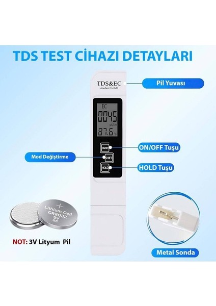 Dijital Tds ve Ec Termometreli Su Kalite ve Iletkenlik Ölçüm Cihazı Ph Değeri Sıcaklık modelleri