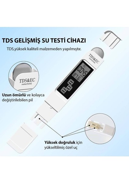 Dijital Tds ve Ec Termometreli Su Kalite ve Iletkenlik Ölçüm Cihazı Ph Değeri Sıcaklık indirimleri