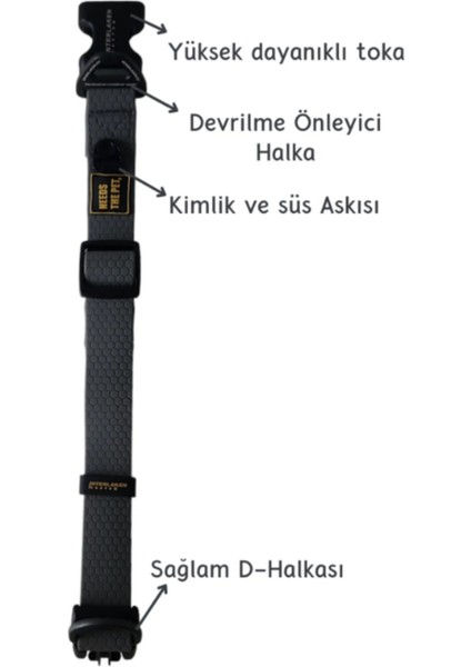 Su Geçirmez Sağlam D-Halkalı Gri Köpek Boyun Tasması - L