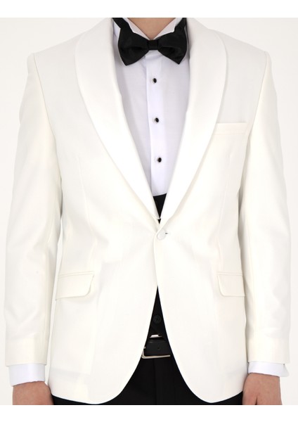 Erkek Beyaz Ex. Slim Fit Yelekli Smokin 50288078-VR013