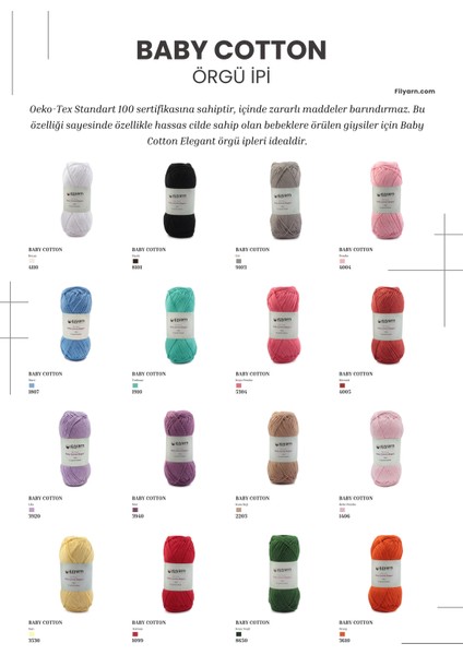 Kırmızı 1099 Baby Cotton Elegant Örgü Ipi Amigurumi Ipi Punch Örgü Ipi Oeko-Tex Startdart 100gr