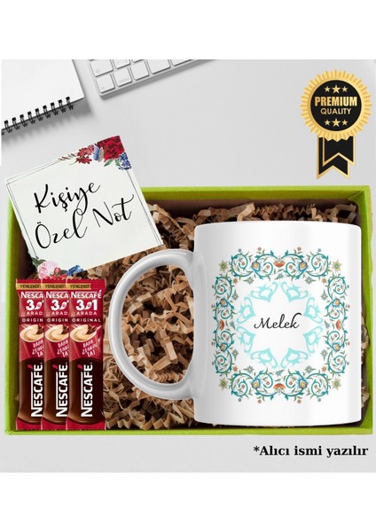 Kişiye Özel Çiçek Motifli İsimli Otantik Kahve Hediye Seti Kupa Bardak
