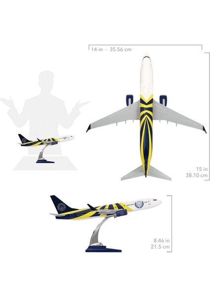 Boeing 737-800 1/100 Ölçek Fenerbahçe Lisanslı Sarı Lacivert Tasarım Maket Uçak (UCK0186)