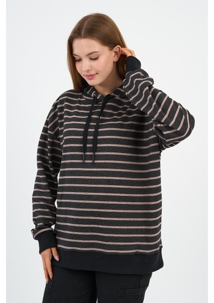 Çizgili Kapüşonlu Sweatshirt (UNX00242WN)