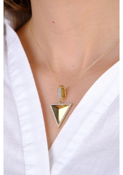 14 Ayar Altın Üçgen Taşlı Kolye Ucu