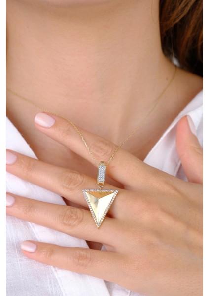 14 Ayar Altın Üçgen Taşlı Kolye Ucu modelleri