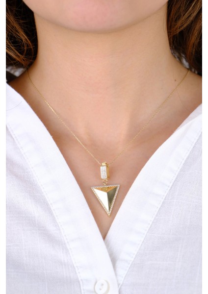 14 Ayar Altın Üçgen Taşlı Kolye Ucu indirimleri