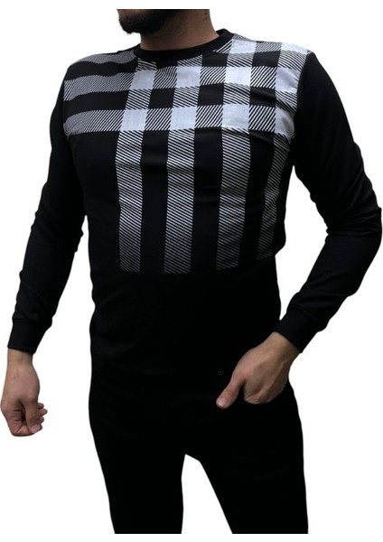 Baskı Desenli 2 Iplik Erkek Sweat - Kare