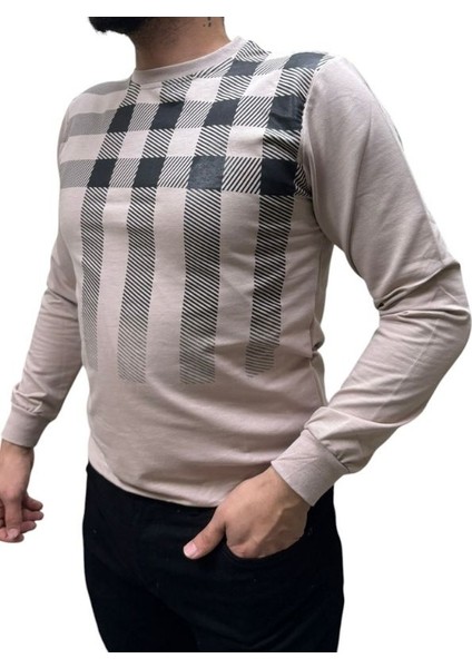 Baskı Desenli 2 Iplik Erkek Sweat - Kare